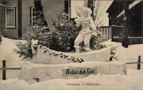 Ak Clausthal Zellerfeld, Schneebauten beim XV. Winterfest des Skiclubs, Trompeter v. Säckingen