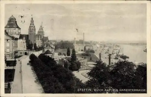 Ak Szczecin Stettin Pommern, Hakenterrasse, Hafen