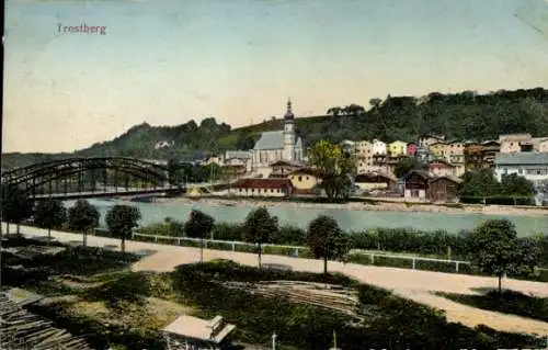 Ak Trostberg in Oberbayern, Panorama, Brücke