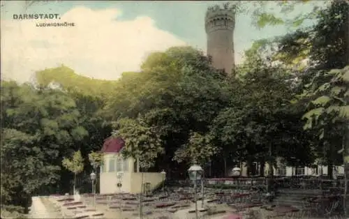 Künstler Ak Bessungen Darmstadt in Hessen, Ludwigshöhe, Turm, Restaurant