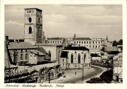 Ak Darmstadt in Hessen, Kirchstraße, Stadtkirche, Schloss