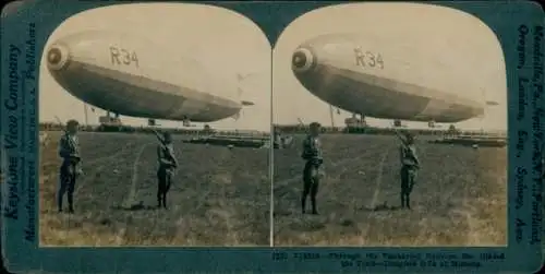 Stereo Foto britisches Starrluftschiff R34 auf dem Flugfeld von Mineola NY, Atlantik-Überquerung