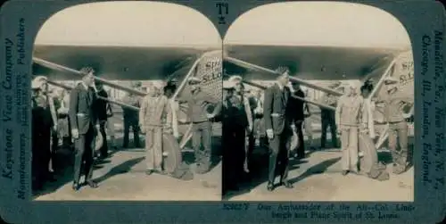 Stereo Foto Botschafter der Luft, Flugpionier Lindbergh, Flugzeug Spirit of St. Louis