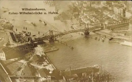 Foto Wilhelmshaven, Kaiser Wilhelm Brücke, Hafen, Fliegeraufnahme