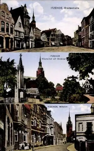 Ak Itzehoe in Holstein, Breitestraße, Klosterhof, Denkmal, Mittelstraße