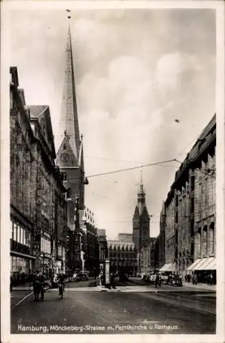 Ak Hamburg Mitte Altstadt, Mönckebergstraße, Petrikirche, Rathaus