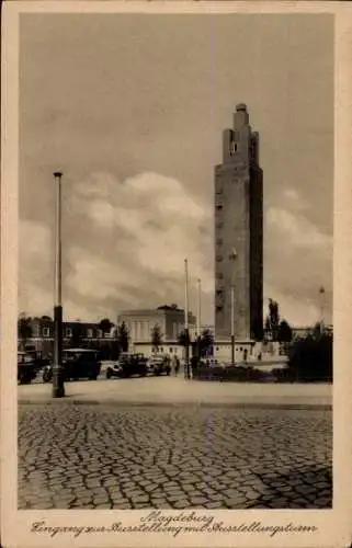 Ak Magdeburg an der Elbe, Ausstellungsturm, Eingang zur Ausstellung