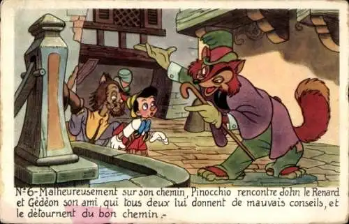 Ak Walt Disney, Pinocchio, Fuchs, Kater