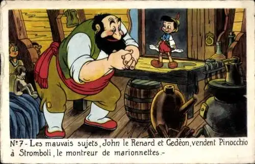 Künstler Ak Walt Disney, Pinocchio, Puppenspieler Stromboli