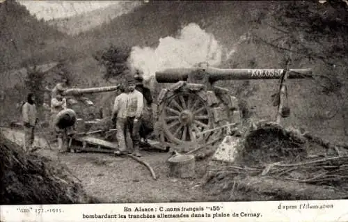 Ak Im Elsass bombardieren französische R55-Kanonen die deutschen Schützengräben in der Cernay-Ebene