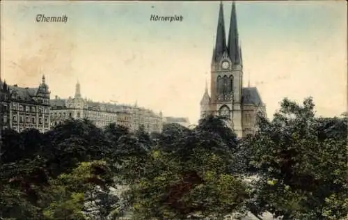 Ak Chemnitz in Sachsen, Körnerplatz, Kirche