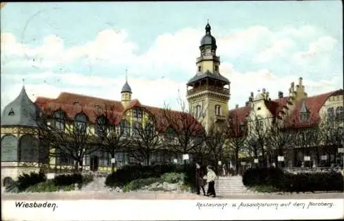 Ak Wiesbaden in Hessen, Restaurant und Aussichtsturm auf dem Neroberg