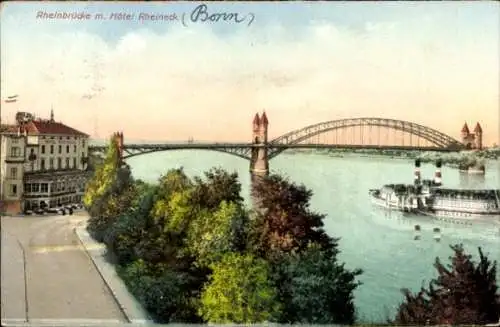 Ak Bonn am Rhein, Rheinbrücke, Hotel Rheineck