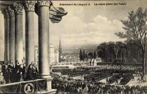 Künstler Ak Avènement de Leopold II, revue place des Palais