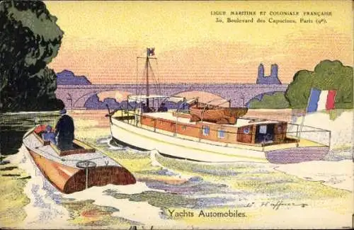 Künstler Ak Haffner, L., Yachts Automobiles, LMC, Ligue Maritime et Coloniale Francaise