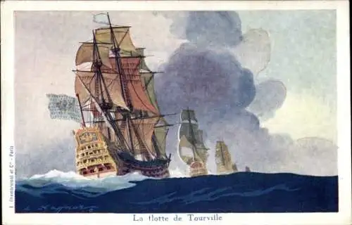 Künstler Ak Haffner, La flotte de Tourville, Ligue Maritime et Coloniale, Segelschiffe