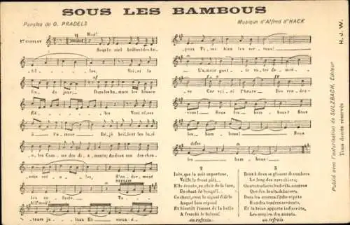 Lied Ak Sous les Bambous, Text O. Pradels, Musik Alfred d'Hack