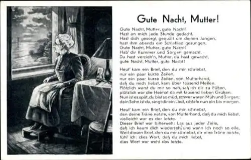 Lied Ak Gute Nacht, Mutter, Alte Frau am Fenster, Liebe