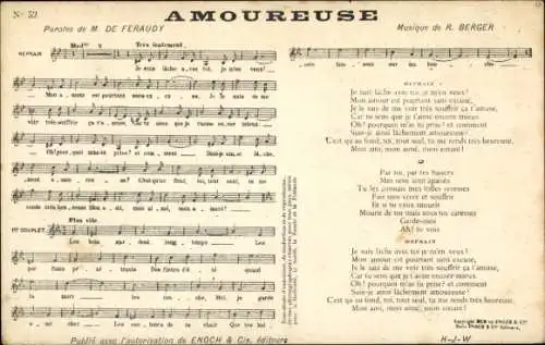 Lied Ak Amoureuse, Text M. de Feraudy, Musik R. Berger