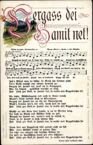 Lied Ak Günther, Anton, Vergaß dei Hamit net, Erzgebirgische Mundart Nr 47