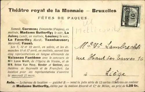 Künstler Ak Bruxelles Brüssel, Theatre royal de la Monnaie, Madame Butterfly, Reouverture