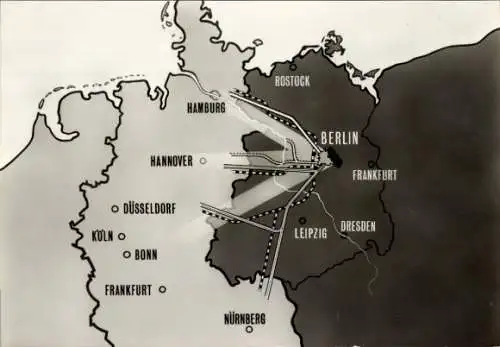 Landkarten Ak Verbindungslinie von Berlin nach Westdeutschland