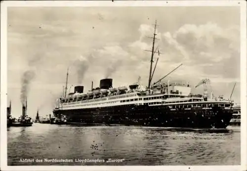 Ak Dampfschiff Europa, Norddeutscher Lloyd Bremen, Abfahrt