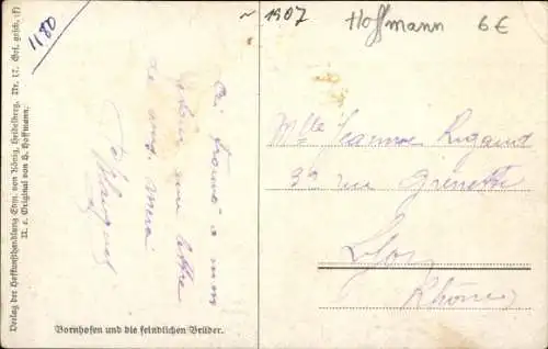Künstler Ak Hoffmann, H., Bornhofen am Rhein, Feindliche Brüder, Dampfer