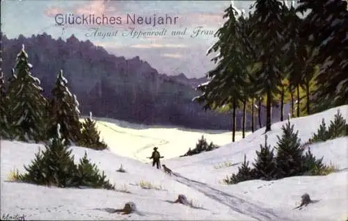 Künstler Ak Mailick, Glückwunsch Neujahr, Jagdszene, Winterlandschaft