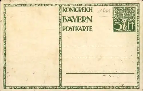 Ganzsachen Künstler Ak Diez, M., Prinzregent Luitpold von Bayern 1911, 5 Pfennig