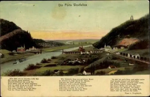 Ak Porta Westfalica an der Weser, Panorama, Gedicht