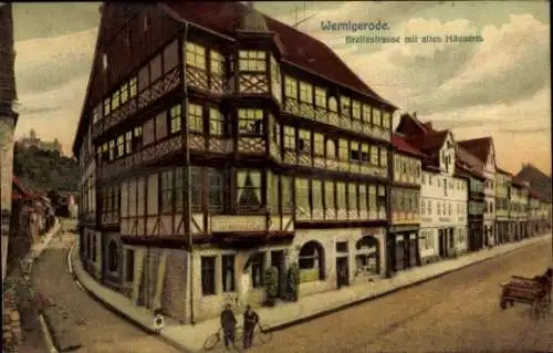 Ak Wernigerode im Harz, Breitestraße mit alten Häusern