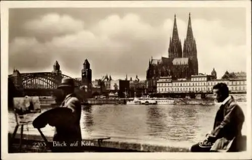 Ak Köln am Rhein, Hohenzollernbrücke, Dom, Künstler, Boote