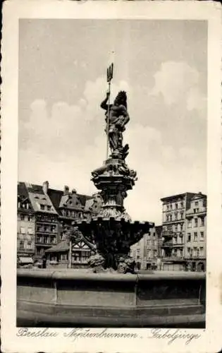 Ak Wrocław Breslau Schlesien, Neptunbrunnen