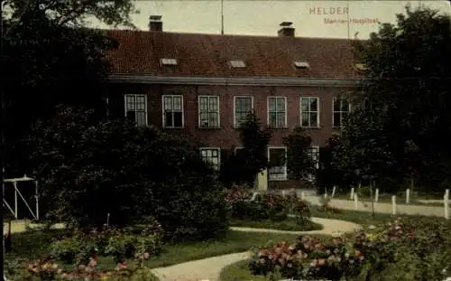 Ak Den Helder Nordholland Niederlande, Huisduinen, Das Bild zeigt ein Krankenhaus mit Gartenan...