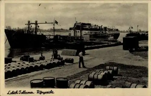 Ak Lobith Tolkamer Rijnwaarden Gelderland, Hafen, Frachtschiff