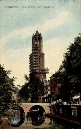 Ak Utrecht Niederlande, Oude gracht met Domtoren