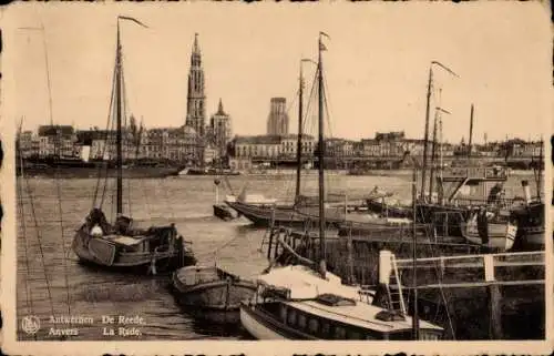 Ak Anvers Antwerpen Flandern, Bootsanlegestelle, Stadt