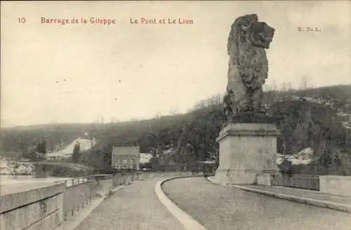 CPA Jalhay Wallonie Liège, Barrage de Gileppe, Pont et le Lion