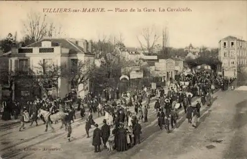 CPA Villiers sur Marne Val de Marne, Place de la Gare, La Cavalcade