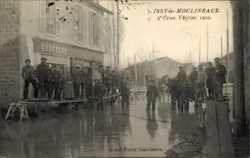 CPA Issy les Moulineaux Hauts de Seine, Crue, Fevrier 1910, Rond Point Gambetta