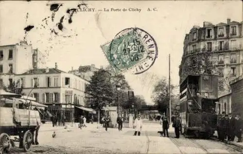 Ak Clichy Hauts de Seine, Porte de Clichy, Straßenbahn