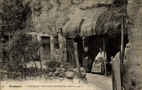 Ak Pontoise Val d'Oise, L'Ermitage, Curieuses habitations dans la roc