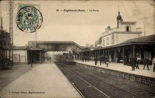 Ak Enghien les Bains Val d'Oise, Bahnhof, Gleisseite, Brücke