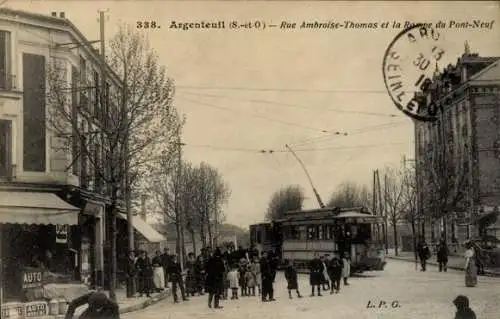 Ak Argenteuil Val d'Oise, Rue Ambroise Thomas, Rampe du Pont Neuf, Straßenbahn