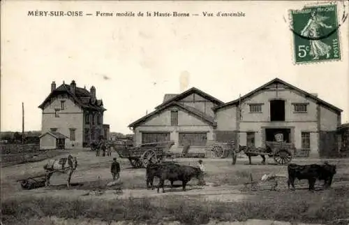 Ak Méry sur Oise Val d’Oise, Bauernhof mit Scheune, Haus und Tieren