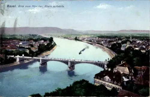 Ak Basel Bâle Stadt Schweiz, Blick vom Münster, Rhein aufwärts