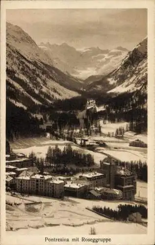 Ak Pontresina Kanton Graubünden Schweiz, Winteransicht, Roseggruppe