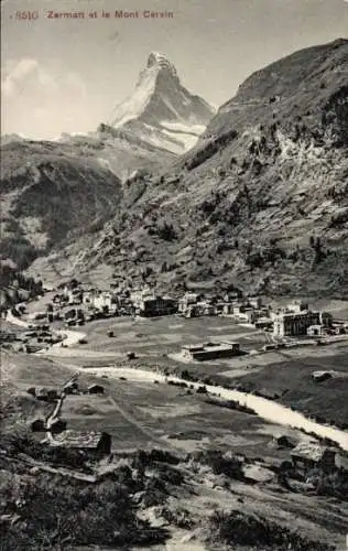 Ak Zermatt Kanton Wallis Schweiz, Gesamtansicht, Blick auf das Matterhorn