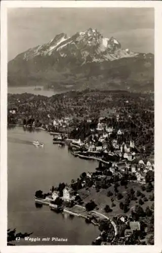 Ak Weggis Kanton Luzern, Panorama, Pilatus, Vierwaldstättersee